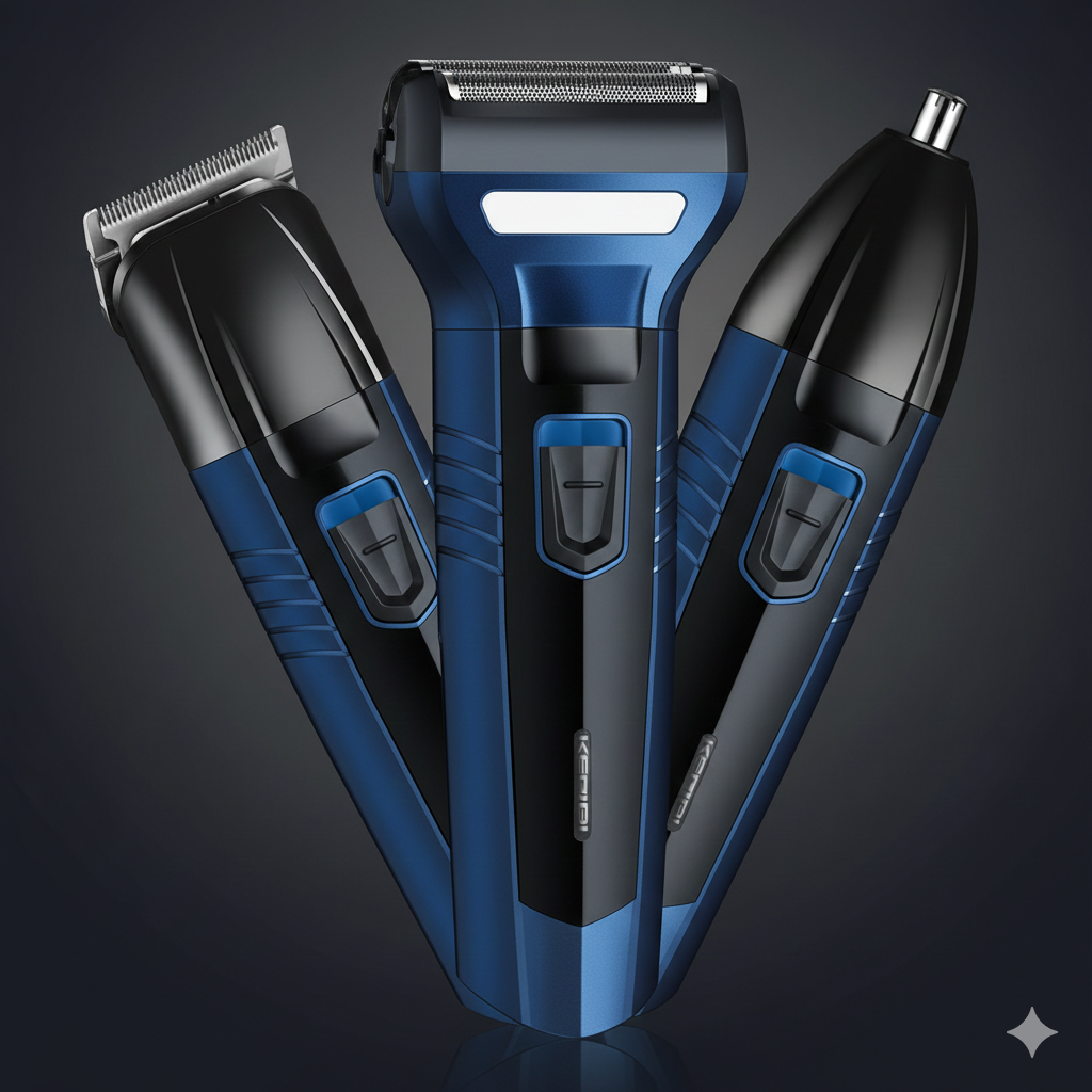 Kemei 3-in-1 Grooming Kit KM-6330 – Rechargeable Hair Clipper, Shaver & Nose Trimmer
