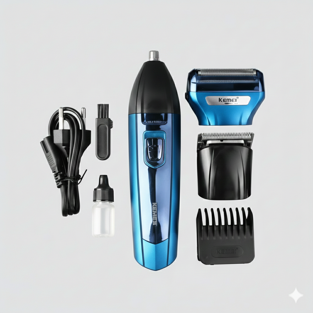 Kemei 3-in-1 Grooming Kit KM-6330 – Rechargeable Hair Clipper, Shaver & Nose Trimmer