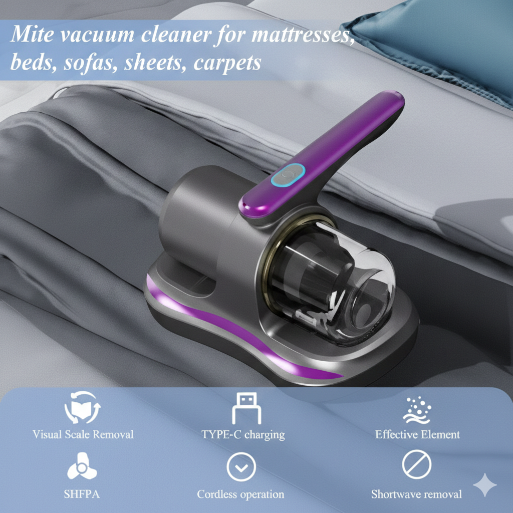 Wireless UV-C Mite Remover & Bed Vacuum – Handheld Mattress & Sofa Cleaner