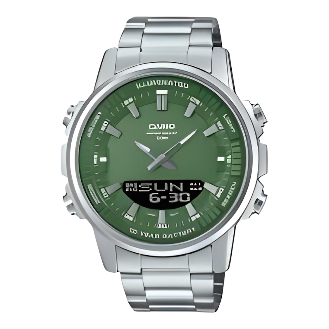 Casio AMW-880D Analog-Digital Watch – Dual Display, Stainless Steel Band, 100M Water Resistant