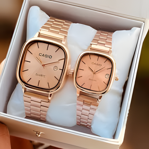 Casio A138 Couple Watch Set – Retro Digital + Analog, Stylish Stainless Steel for Him & Her