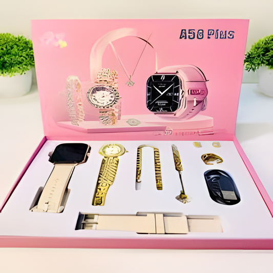 A58 Plus Smart Watch 6‑in‑1 Gift Set – 6-in-1 Gift Set with Bluetooth Calling & Health Tracking