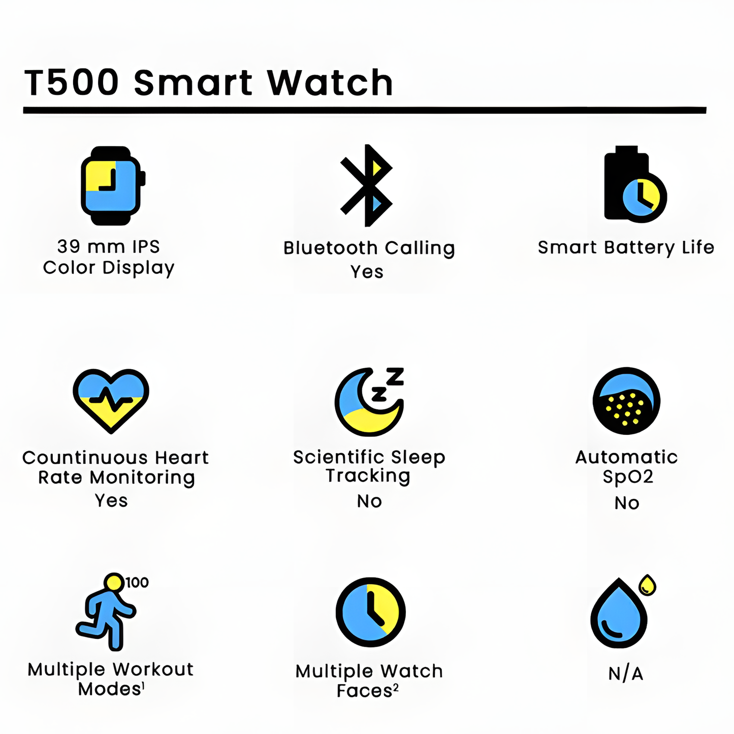 T500 Smart Watch – Bluetooth Calling, Fitness Tracking & Full Touch Display